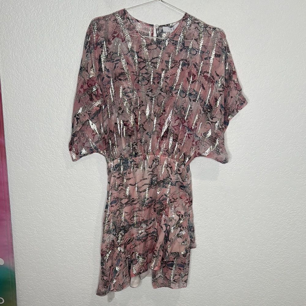 NWT IRO Wobam Printed Metallic Fil Coupé Silk Mini Dress Pink FR 34/ XS Revolve - Picture 2 of 16